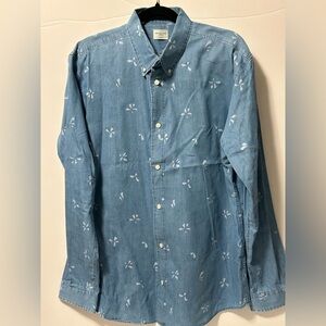 Men's Casual Blue Floral Button-Down Shirt
